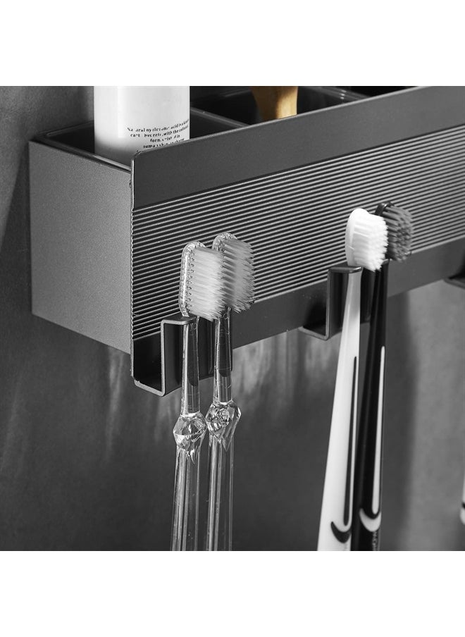 Leekayer - Bathroom Toothbrush Holder Black Tooth Cup Holder Corner Storage Box 3 Slot Drilling Free, Self-Adhesive Installation Space Aluminum - Image 1