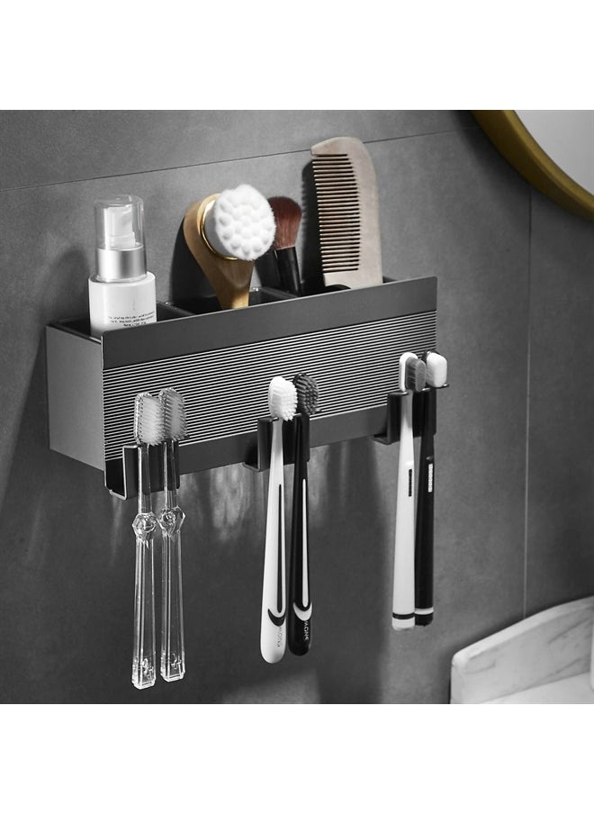 Leekayer - Bathroom Toothbrush Holder Black Tooth Cup Holder Corner Storage Box 3 Slot Drilling Free, Self-Adhesive Installation Space Aluminum - Image 1