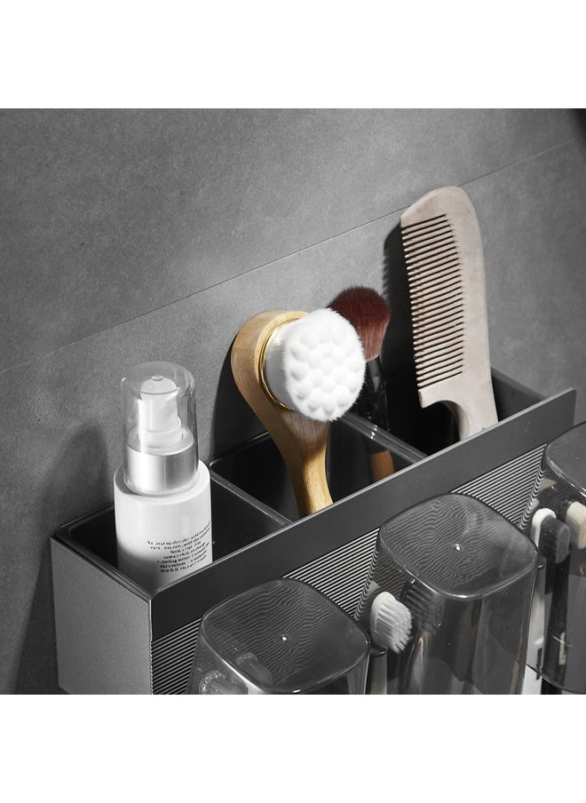 Leekayer - Bathroom Toothbrush Holder Black Tooth Cup Holder Corner Storage Box 3 Slot Drilling Free, Self-Adhesive Installation Space Aluminum - Image 1