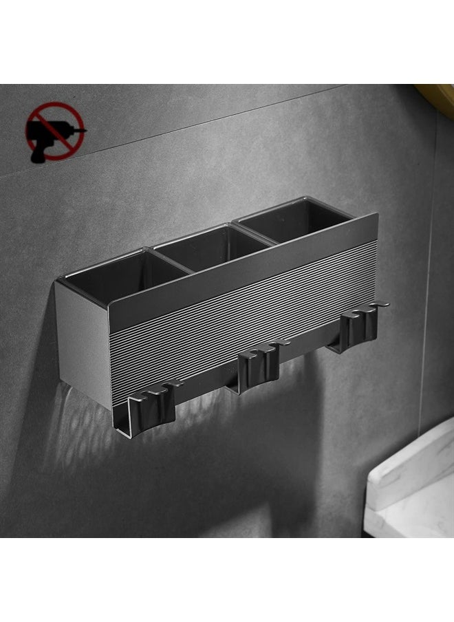 Leekayer - Bathroom Toothbrush Holder Black Tooth Cup Holder Corner Storage Box 3 Slot Drilling Free, Self-Adhesive Installation Space Aluminum - Image 1