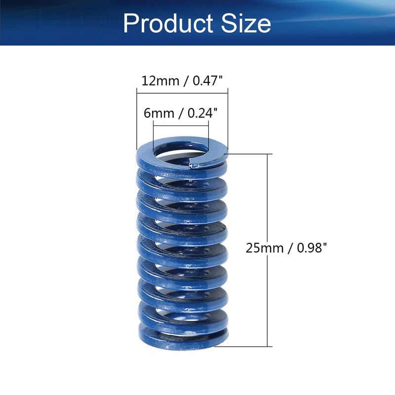 Metal Spring，Springs Compression Spring, 12mm OD 6mm ID 25mm Long Spiral Stamping Light Load Compression Mould Die Spring, for Mechanical Equipment 3D Printer Accessories Blue Tone 2pcs - Image 2