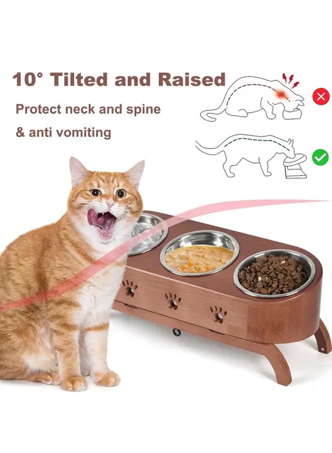 وعاء طعام القطط المرتفع القابل للتعديل مع حامل طعام مائل و 3 أوعية من الفولاذ المقاوم للصدأ - Image 4