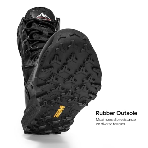 NORTIV 8 Men's Breathable Tactical Military Work Boots Side Zipper Leather Lightweight Hiking Motorcycle Combat Boots 8 Inches Peakforce,Size 11,Black,SNMT242M - Image 5