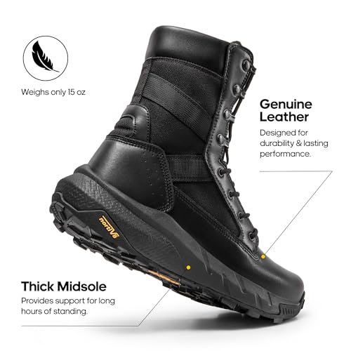 NORTIV 8 Men's Breathable Tactical Military Work Boots Side Zipper Leather Lightweight Hiking Motorcycle Combat Boots 8 Inches Peakforce,Size 11,Black,SNMT242M - Image 4