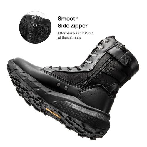NORTIV 8 Men's Breathable Tactical Military Work Boots Side Zipper Leather Lightweight Hiking Motorcycle Combat Boots 8 Inches Peakforce,Size 11,Black,SNMT242M - Image 2
