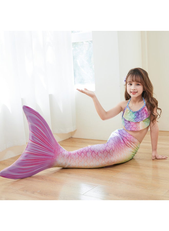 Generic Children's Mermaid Swimsuit Performance Swimsuit Three-piece Set Fish Tail Large Medium And Small Girls Princess Dress Bikini Clothing-Color:Begonia (jacket, Shorts, Tail)- - Image 5