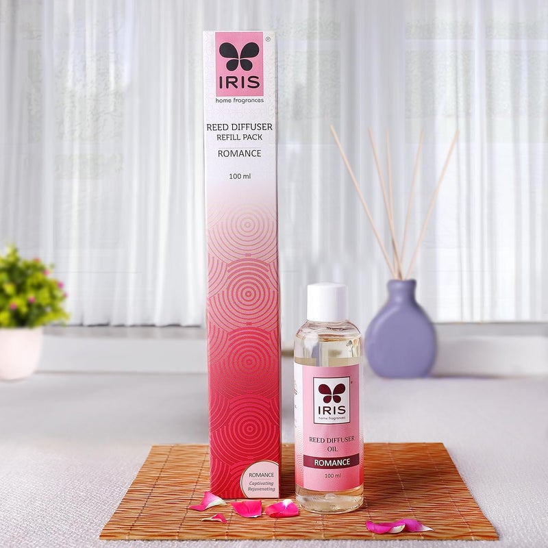 IRIS Home Fragrances Reed Diffuser Refill Pack with 100ml Diffuser Oil and 16 Reed Sticks - A 24hr Aromatic Experience, Truly maintainance Free (Romance) - Image 1