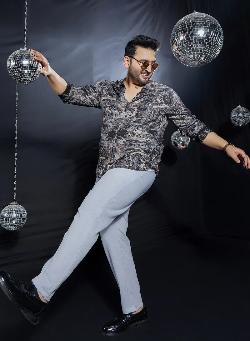Instafab Plus Instafab Plus Men's Charcoal Black Futuristic-Fluid Shirt For Casual Wear | Spread Collar | Long Cuffed Sleeves | Button Closure | Plus Size Shirt Crafted With Comfort Fit For Everyday Wear