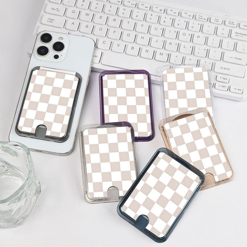 Transparent Black Magnetic Card Holder Strong Instant Suction Bonding Two Tone Checkerboard Portable Card Wallet One Stick Magnetic Attachment For Bus Bank Cards Magnetic Collection Device Workers Efficiency Tool - Image 1