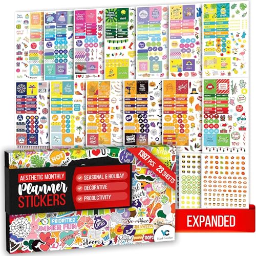 Vladi Creative [Expanded] Vladi Creative Aesthetic Monthly Planner Stickers – 1397 pcs / 23 Sheets – Seasonal, Holiday, Productivity & Decorative Stickers for Women – Perfect for Calendars, Journals, & Scrapbooking - Image 1