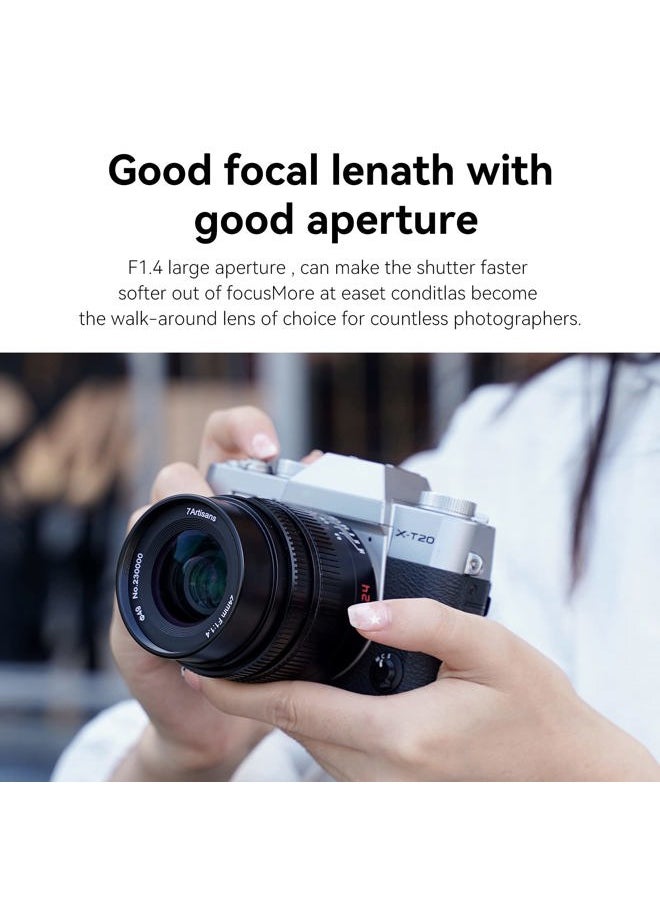 7artisans - 24mm F1.4 APS-C Manual Prime Lens Large Aperture Compatible for Fujifilm FX Mount Mirrorless Cameras X-A1 X-A10 X-A2 X-A3 A-at X-M1 XM2 X-T1 X-T10 X-T2 X-T20 X-Pro1 X-Pro2 X-E1 X-E2 E-E2s - Image 1