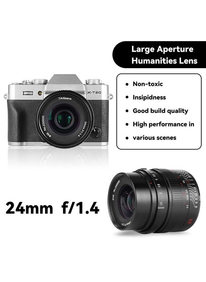 7artisans - 24mm F1.4 APS-C Manual Prime Lens Large Aperture Compatible for Fujifilm FX Mount Mirrorless Cameras X-A1 X-A10 X-A2 X-A3 A-at X-M1 XM2 X-T1 X-T10 X-T2 X-T20 X-Pro1 X-Pro2 X-E1 X-E2 E-E2s - Image 1