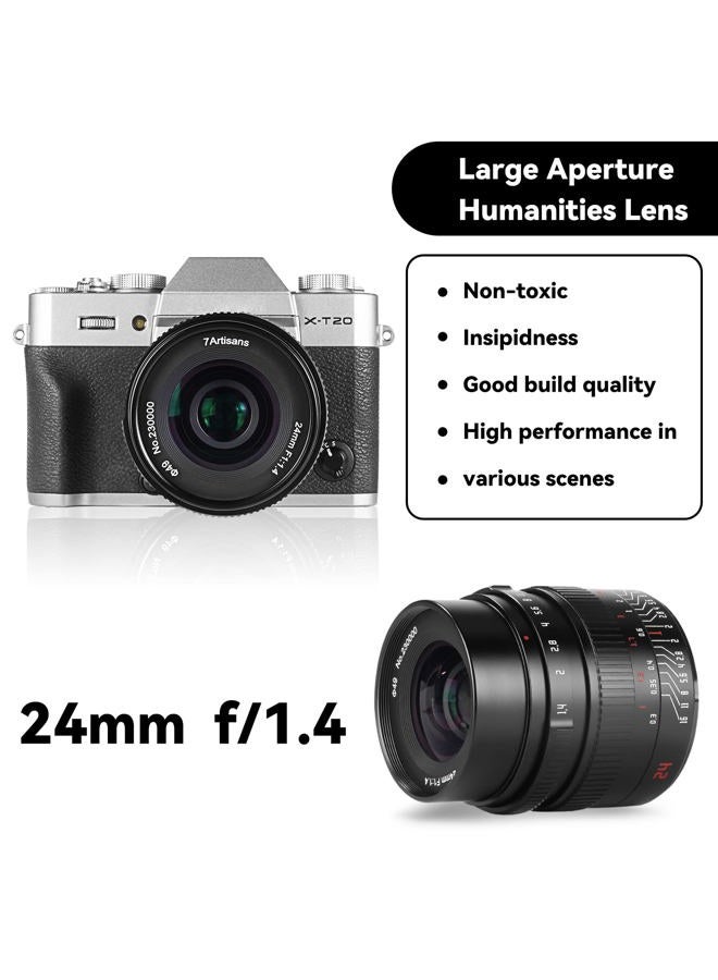 7artisans 24mm F1.4 APS-C Manual Prime Lens Large Aperture Compatible for Fujifilm FX-mount Mirrorless Cameras X-A1 X-A10 X-A2 X-A3 A-AT X-M1 XM2 X-T1 X-T10 X-T2 X-T20 X-Pro1 X-Pro2 X-E1 X-E2 E-E2s - Image 2
