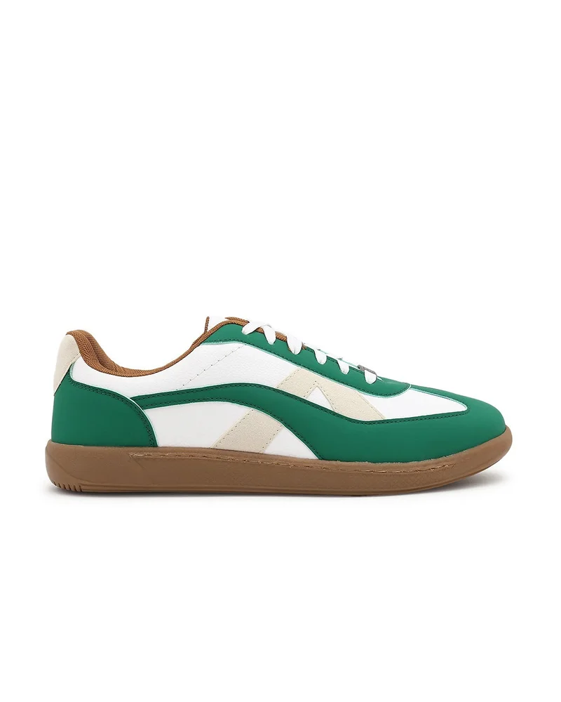bewakoof Men's White & Green Rippers Jade Color Block Low-Top Sneakers