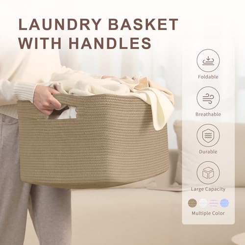 SunNewt 72L Large Wicker Laundry Basket for Living Room Storage,Boho Woven Cotton Rope Baskets for Kids Toy,Gifts,Square Blanket Hamper for Bedroom Dirty Clothes,Jute - Image 4