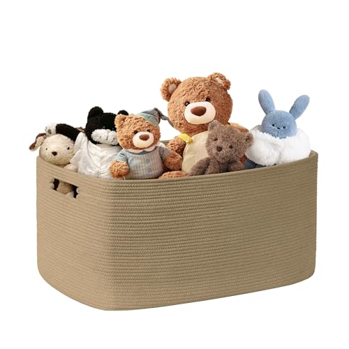 SunNewt 72L Large Wicker Laundry Basket for Living Room Storage,Boho Woven Cotton Rope Baskets for Kids Toy,Gifts,Square Blanket Hamper for Bedroom Dirty Clothes,Jute - Image 1