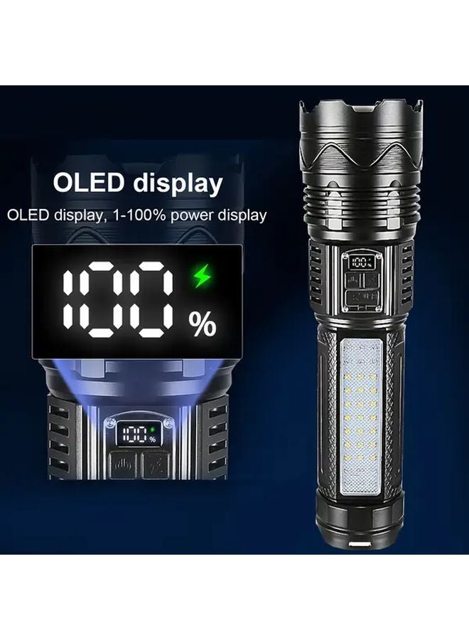 Aa Black Extra Large Aluminum Alloy Rechargeable Flashlight 100W High Brightness Adjustable Zoom Telescopic Beam - Image 4