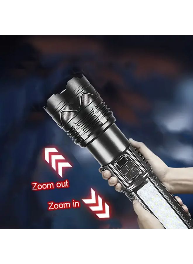 Aa Black Extra Large Aluminum Alloy Rechargeable Flashlight 100W High Brightness Adjustable Zoom Telescopic Beam - Image 3