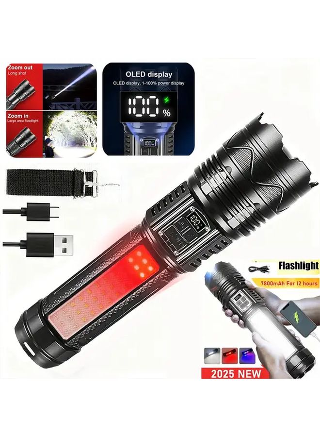Aa Black Extra Large Aluminum Alloy Rechargeable Flashlight 100W High Brightness Adjustable Zoom Telescopic Beam - Image 2