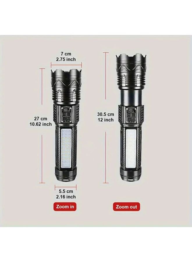 Aa Black Extra Large Aluminum Alloy Rechargeable Flashlight 100W High Brightness Adjustable Zoom Telescopic Beam - Image 5
