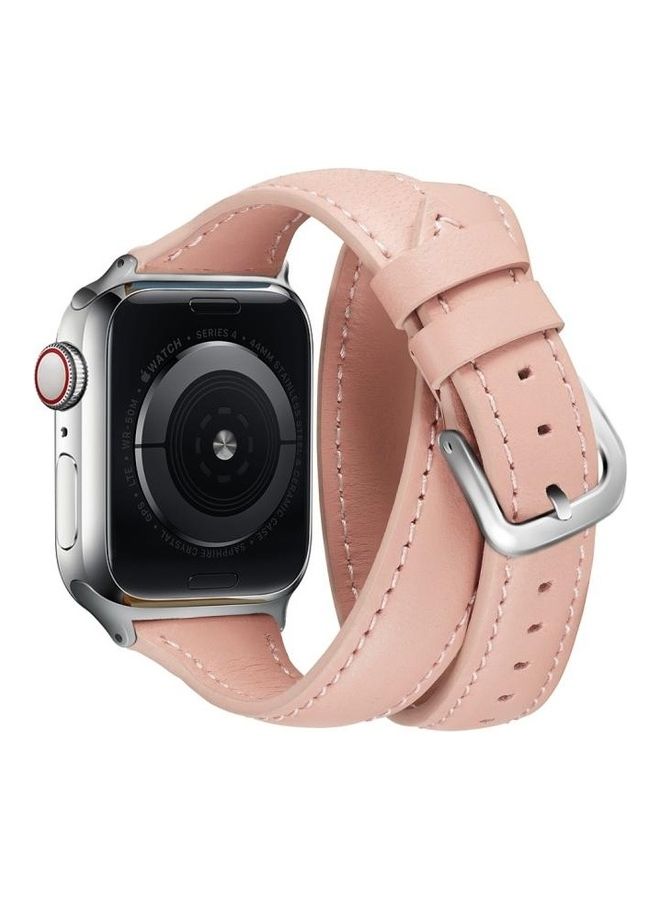 NIBEMINENT Thin Leather Double-loop Replacement Wrist Strap Watchband For Apple Watch Series 1/2/3/4/5 38-40mm Pink - Image 2