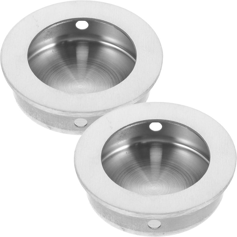 Recessed Cabinet Handle 304 Stainless Steel Round Pull 50mm Diameter 40mm Mounting Hole Set of 2 for Sliding Doors - Image 2