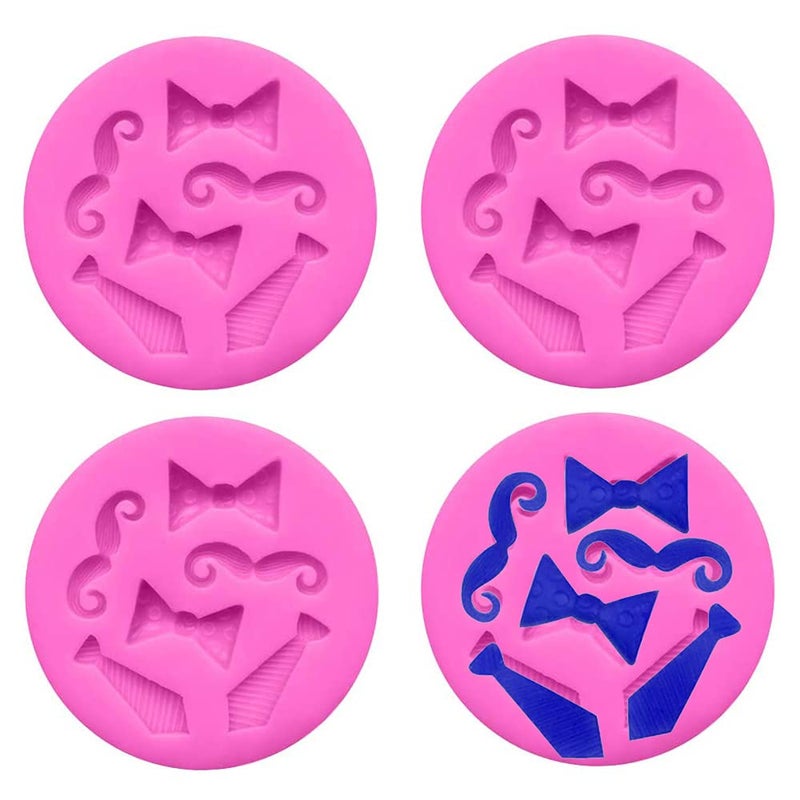 Luckycivia 4 PACK Bow Ties Beard Mini Silicone Candy Chocolate Fondant Mold Silicone Cake Mould