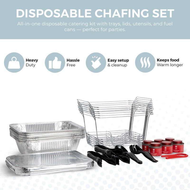 Alpha Living 6 Pack - Disposable Chafing Dish Buffet Set, Half Size Pans, Welded Body Food Warmers for Parties, Fuel Cans Complete Set, Warming Trays - Image 2