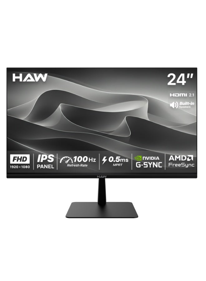 HAW F24IPX 24 Inch Gaming Monitor, FHD (1920×1080) Fast IPS Display, 100Hz Refresh Rate, 0.5ms MPRT, G-Sync & FreeSync Compatible, Built-In Speakers, Flat Screen, PC & Console Ready - Black - Image 1