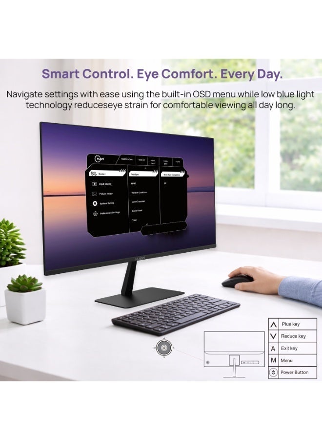 HAW F24IPX 24 Inch Gaming Monitor, FHD (1920×1080) Fast IPS Display, 100Hz Refresh Rate, 0.5ms MPRT, G-Sync & FreeSync Compatible, Built-In Speakers, Flat Screen, PC & Console Ready - Black - Image 5