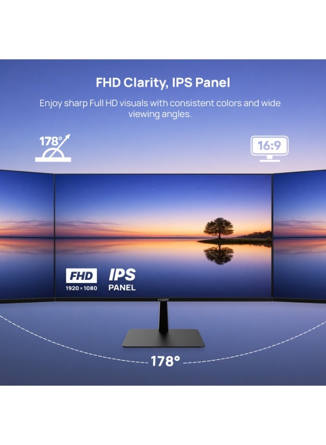 HAW F24IPX 24 Inch Gaming Monitor, FHD (1920×1080) Fast IPS Display, 100Hz Refresh Rate, 0.5ms MPRT, G-Sync & FreeSync Compatible, Built-In Speakers, Flat Screen, PC & Console Ready - Black - Image 4