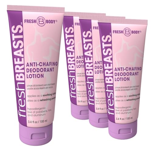 Fresh Body FB Fresh Breasts Anti-Chafing Cream Deodorant Lotion to Powder, 3.4 Fl Oz (4 Pack) Whole Body Anti-Friction for Women, Inner Thighs & Areas that Sweat, No Talc, Aluminum & Fragrance - Image 1