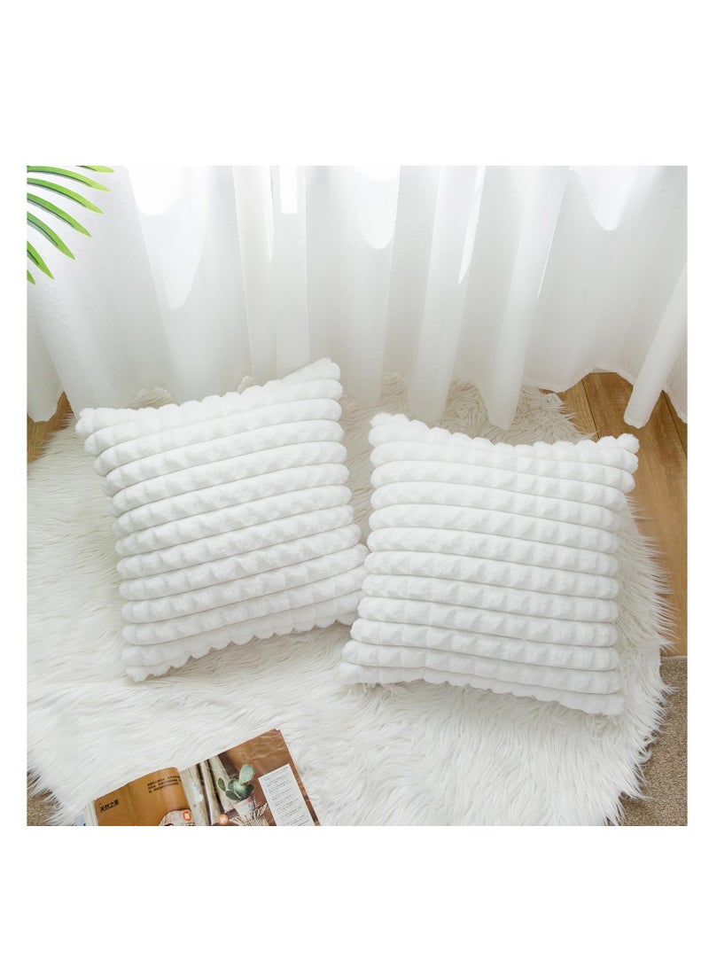 SYOSI 2Pcs Cushion Covers 45 x 45 Fluffy Faux Fur Buffalo Grid Sofa Cushion Case Luxurious Boho Farmhouse Throw Pillow Covers Soft Plush Pillowcases for Couch Bed Livingroom Car Home Decor White - Image 5