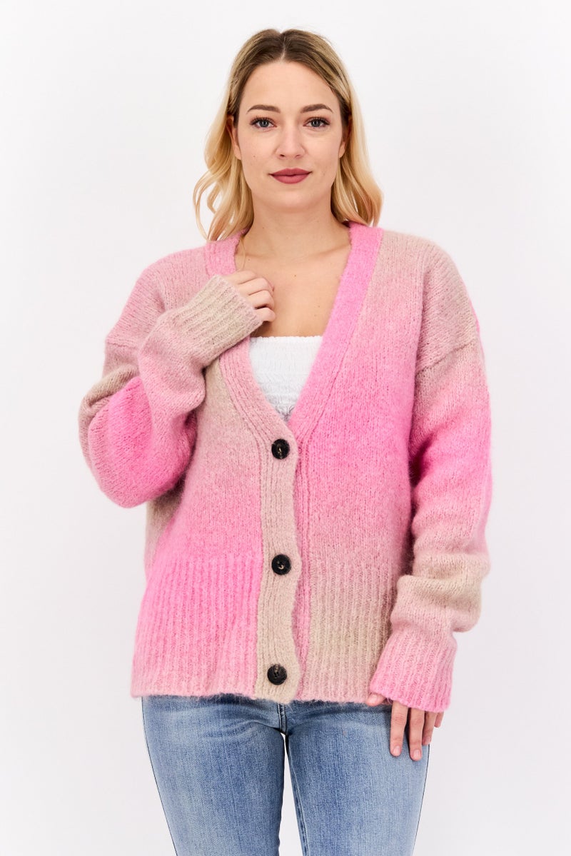 HUGO BOSS Women V Neck Ombre Pattern Sweaters, Pink - Image 1