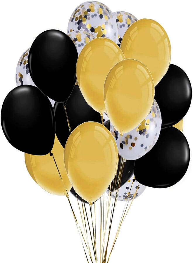 Kubert Black, Confetti and Gold Balloons – Pack of 50, Great for Weddings Birthdays Bridal Shower Decorations Graduation Party Decorations Supplies 3 Style, 12 Inch