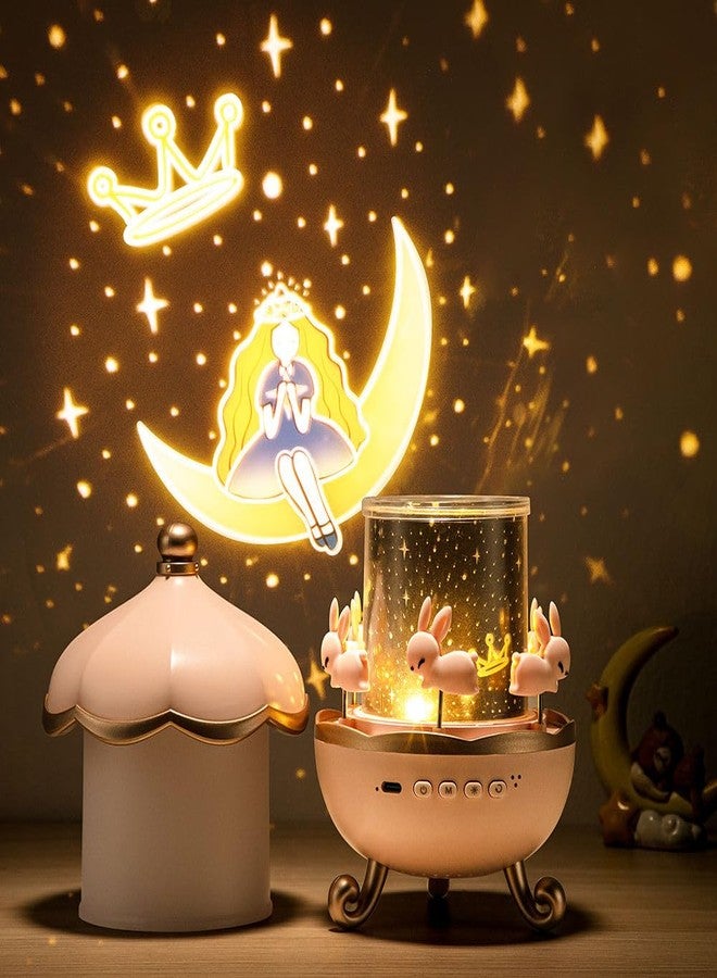 GNEY Magical 360° Rotating Bunny Carousel Night Light Projector for Kids | 3D Star & Ocean Light Patterns | USB Rechargeable LED Lamp with Replaceable Films | Perfect Birthday,Christmas & Nursery Gift - Image 1