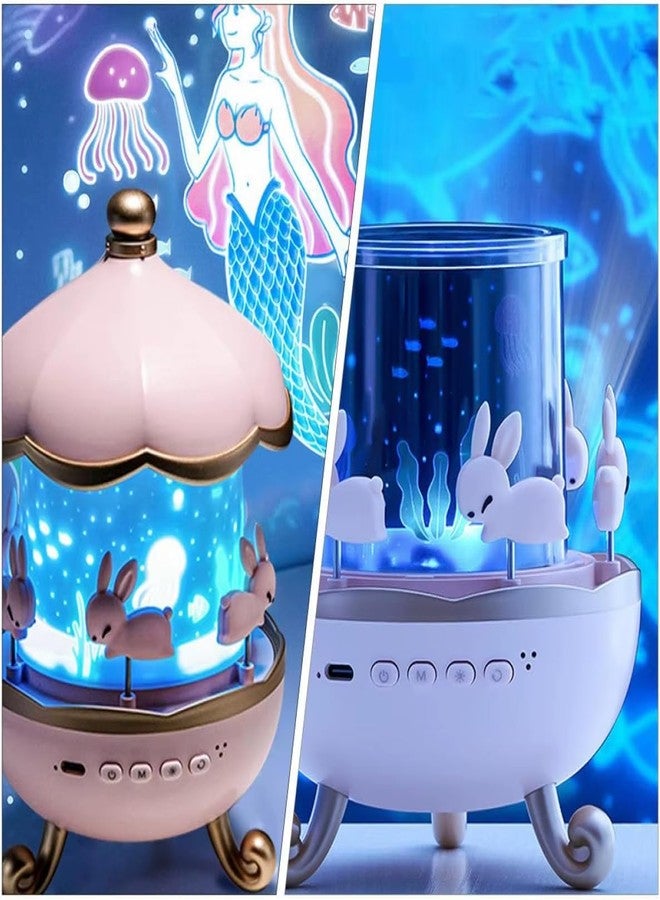 GNEY Magical 360° Rotating Bunny Carousel Night Light Projector for Kids | 3D Star & Ocean Light Patterns | USB Rechargeable LED Lamp with Replaceable Films | Perfect Birthday,Christmas & Nursery Gift - Image 4