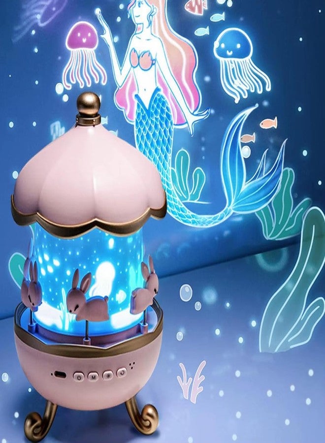 GNEY Magical 360° Rotating Bunny Carousel Night Light Projector for Kids | 3D Star & Ocean Light Patterns | USB Rechargeable LED Lamp with Replaceable Films | Perfect Birthday,Christmas & Nursery Gift - Image 3