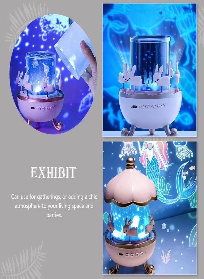 GNEY Magical 360° Rotating Bunny Carousel Night Light Projector for Kids | 3D Star & Ocean Light Patterns | USB Rechargeable LED Lamp with Replaceable Films | Perfect Birthday,Christmas & Nursery Gift - Image 5