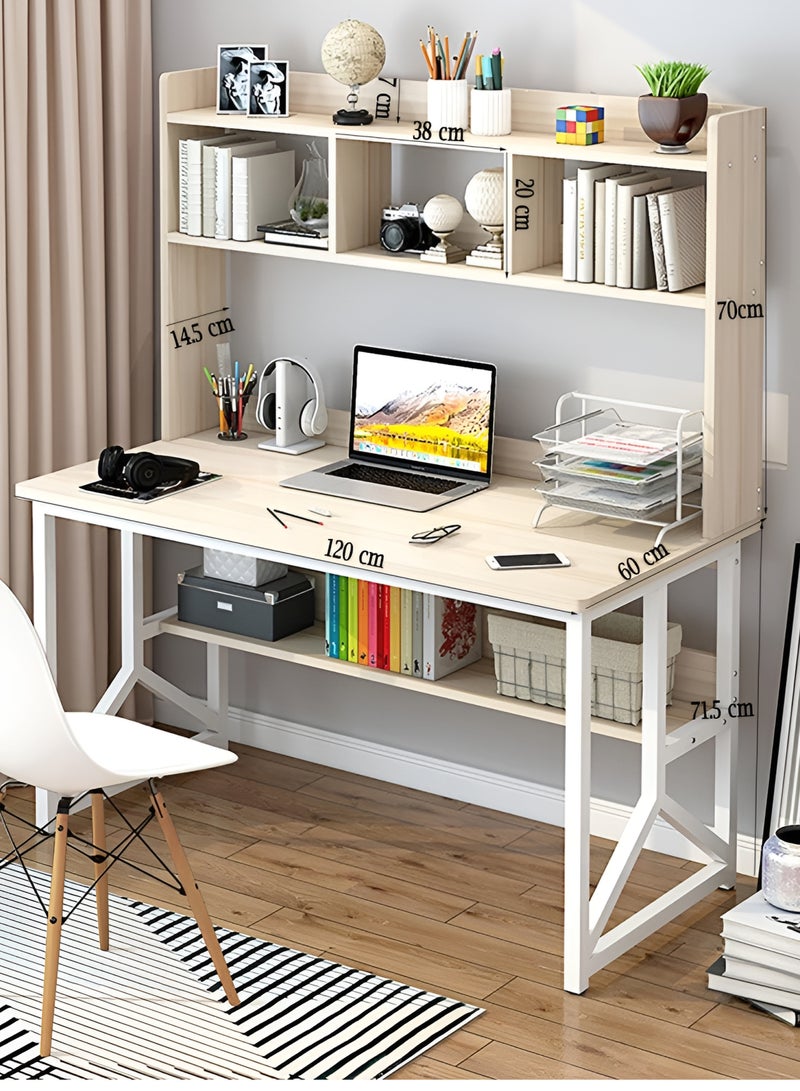 ZUIHAO Computer Desk with Hutch Bookshelf Home Office Desk with Space Saving Design Writing Desk Workstation Metal Legs Industrial Table with Upper Storage Shelves - Image 2