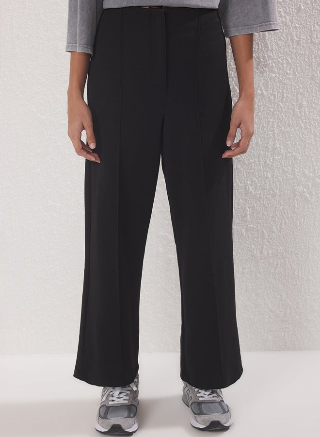 trendyol Black Crepe Ribbed Knitted Pants - Image 3