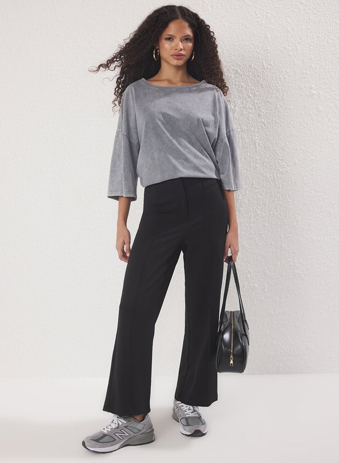 trendyol Black Crepe Ribbed Knitted Pants - Image 2