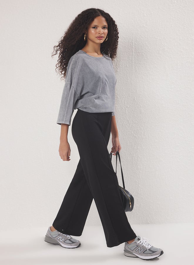 trendyol Black Crepe Ribbed Knitted Pants - Image 1