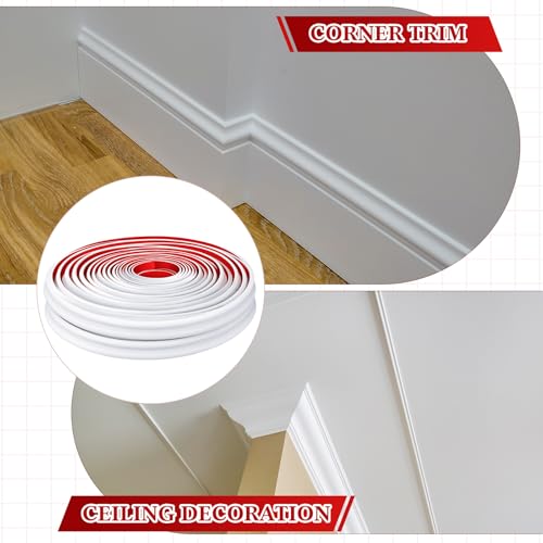 Innconee 65.6ft Peel and Stick Molding Chair Rail Panel Flexible Crown Molding Trim Self Adhesive Panel Moulding Decor Lines for Wall Door Cabinet Frame Mirror Window Border(1.25 Inch X 65.6 ft,White) - Image 5