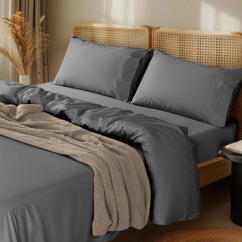 LBRO2M 1000 Thread Count 100 Cotton Sheets SetQueen Size Bed Sheet 4 Piece SetsLong Staple16 Inches Deep PocketAll SeasonBedding Super Soft Comforterble BreathableSateen Dark Grey