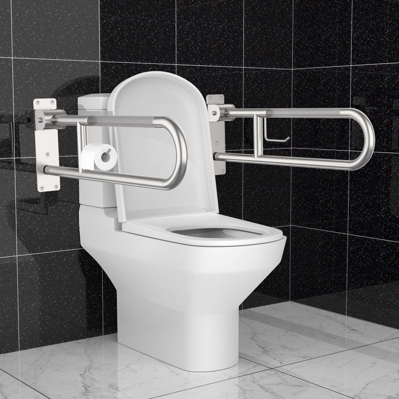 Munzong Toilet Grab Bar 30.3 Inch, Munzong Anti-Slip Handicap Grab Bars with Paper Holder, Flip-Up Bathroom Toilet Safety Rails, Stainless Steel Knurled Support handrails for Seniors Elderly Disabled Pregnant - Image 5