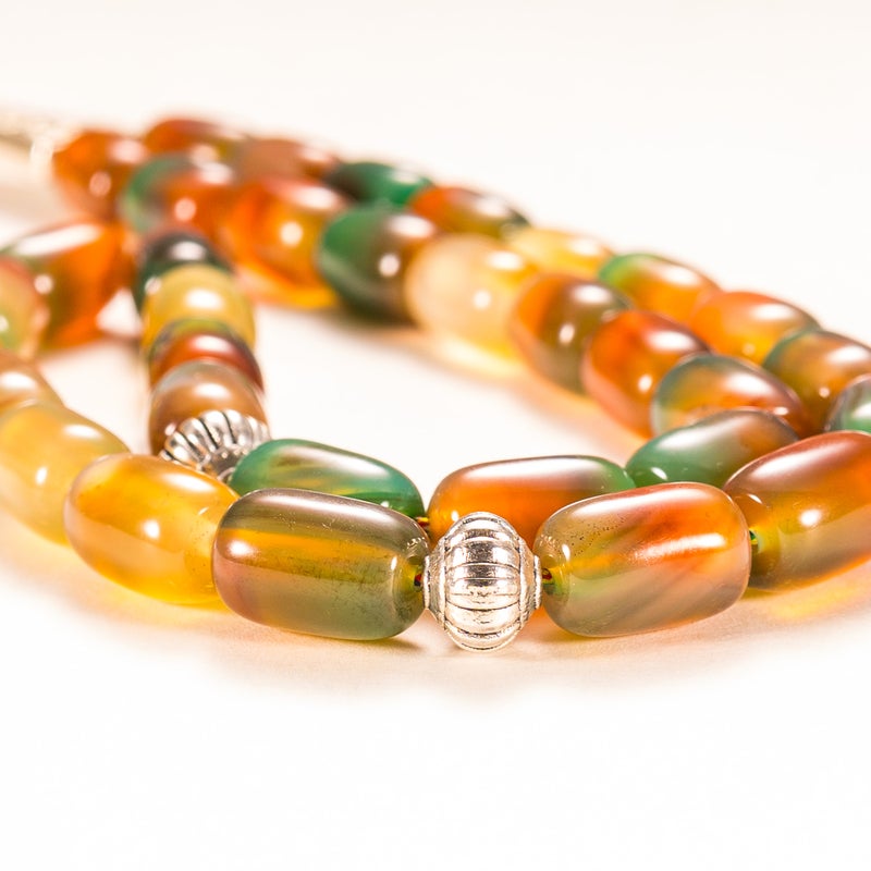 TranquilBeads Peacock Green Agate Prayer Beads 33 Beads 13x8mm for Men, Handmade Tasbih Misbaha Worry Beads, Stress Relief Fidget Beads, Rosary Style Necklace, Eid Ramadan Gift for Him - Image 4