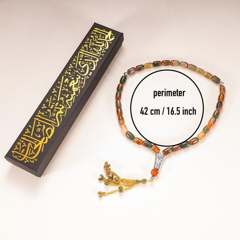 TranquilBeads Peacock Green Agate Prayer Beads 33 Beads 13x8mm for Men, Handmade Tasbih Misbaha Worry Beads, Stress Relief Fidget Beads, Rosary Style Necklace, Eid Ramadan Gift for Him - Image 4