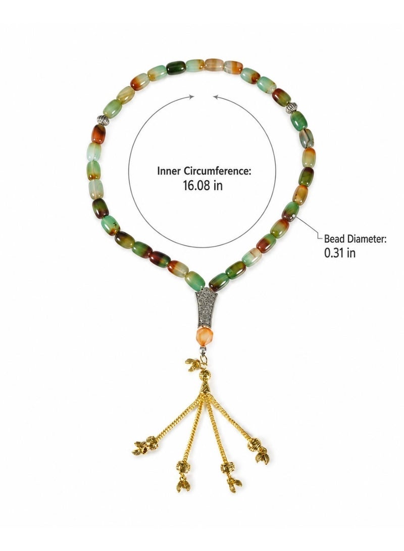 TranquilBeads Peacock Green Agate Prayer Beads 33 Beads 13x8mm for Men, Handmade Tasbih Misbaha Worry Beads, Stress Relief Fidget Beads, Rosary Style Necklace, Eid Ramadan Gift for Him - Image 5