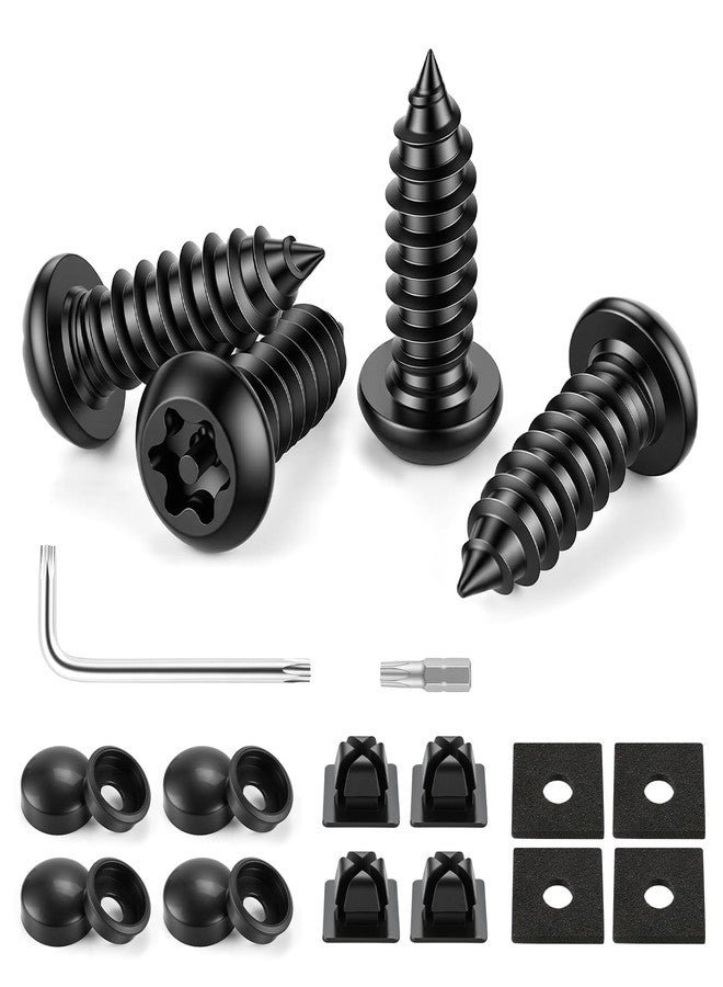 LivTee Anti Theft License Plate Screws Set for Securing Frames and Covers, License Plate Bolts, M6 (1/4") Tamper Proof Screws, Caps Cover for Front Rear Frame Holder Mounting (Black-4PCS) - Image 1